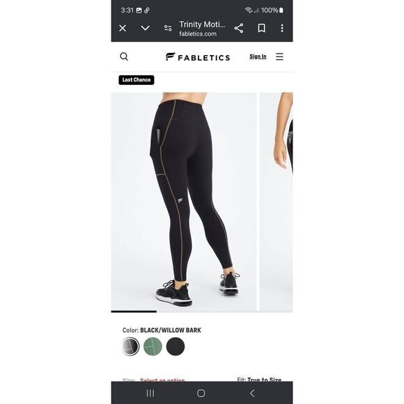 New Small Fabletic Black Willow Bark Motion365 Trinity Hi Waist Utility Legging - Picture 4 of 9